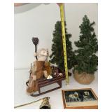 Assorted Christmas Decor including Trees, Bear Statue, Santa, and More