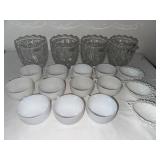 Collection of Glass Serving Bowls, Teacups, and Shell Dishes