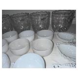 Collection of Glass Serving Bowls, Teacups, and Shell Dishes