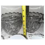 Collection of Glass Serving Bowls, Teacups, and Shell Dishes