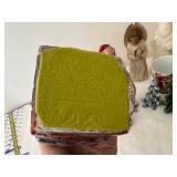 Set of Vintage Christmas Decorations including Santa Figures and Snowy Trees