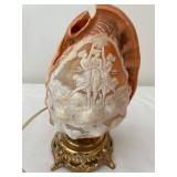 Vintage Carved Cameo Shell Lamp with Ornate Brass Base