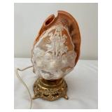 Vintage Carved Cameo Shell Lamp with Ornate Brass Base