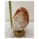 Vintage Carved Cameo Shell Lamp with Ornate Brass Base