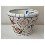 Mosaic Floral Ceramic Planter, 8" Tall