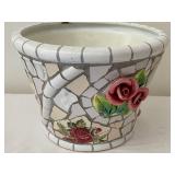 Mosaic Floral Ceramic Planter, 8" Tall
