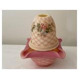 Fenton Burmese Fairy Lamp Hand-Painted Glass Globe & Lamp Shade Set