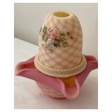 Fenton Burmese Fairy Lamp Hand-Painted Glass Globe & Lamp Shade Set