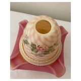 Fenton Burmese Fairy Lamp Hand-Painted Glass Globe & Lamp Shade Set