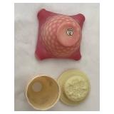 Fenton Burmese Fairy Lamp Hand-Painted Glass Globe & Lamp Shade Set