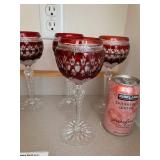 Set of 6 Ruby Red Cut Crystal Wine Glasses