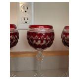 Set of 6 Ruby Red Cut Crystal Wine Glasses