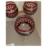 Set of 6 Ruby Red Cut Crystal Wine Glasses