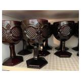 Set of 12 Vintage Avon Cape Cod Ruby Red Goblets with Geometric Design