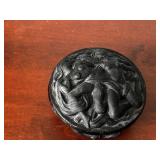 Art Nouveau Vintage Blue Glass Trinket Box with Lid