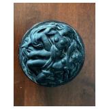 Art Nouveau Vintage Blue Glass Trinket Box with Lid