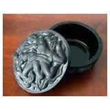 Art Nouveau Vintage Blue Glass Trinket Box with Lid