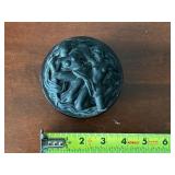 Art Nouveau Vintage Blue Glass Trinket Box with Lid