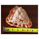 Carved Cameo Conch Shell with Floral and Female Portrait Design