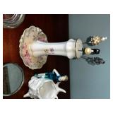 Antique Collection with Porcelain Hatpin RS Holder, Flapper Lady Figurine, and Accessories
