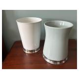 Set of 2 Decorative Ceramic Vases with Silver Plated Bases