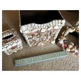 Set of Decorative Shell-Encrusted Items with Seashells Sign