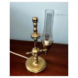 Vintage Brass Electric Hurricane Lamp with Glass Chimney