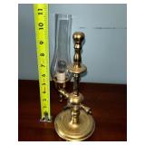 Vintage Brass Electric Hurricane Lamp with Glass Chimney