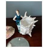 Antique Collection with Porcelain Hatpin RS Holder, Flapper Lady Figurine, and Accessories