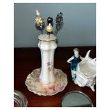 Antique Collection with Porcelain Hatpin RS Holder, Flapper Lady Figurine, and Accessories