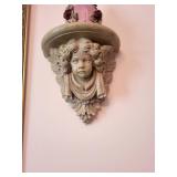 Framed Sketch Art with Winged Cherub Shelf Pair