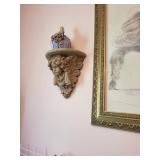 Framed Sketch Art with Winged Cherub Shelf Pair