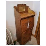 Antique Oak Secretary Desk with Mirror and Decorative Accents