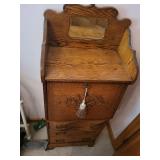 Antique Oak Secretary Desk with Mirror and Decorative Accents