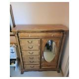 Ornate Wooden Tallboy Dresser with Mirror and Drawers