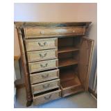 Ornate Wooden Tallboy Dresser with Mirror and Drawers