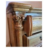 Ornate Wooden Tallboy Dresser with Mirror and Drawers