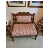 Antique Victorian Settee with Pink Floral Upholstery