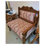 Antique Victorian Settee with Pink Floral Upholstery