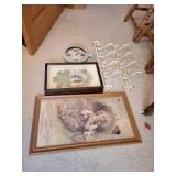 Vintage Wall Decor Collection: Antique Advertisement, Valentine Shadowbox, Posters, Clock, and Coat Rack