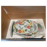 6 Piece Oval Handpainted Ovenware Set with Floral Embroidery Design