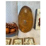 Vintage Decor and Collectibles Set - Shelf, Bowl with Wooden Fruit, Wall Clock, Wall Plaques, and Violin Decor