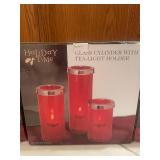 Holiday Centerpiece Collection with Candles and Decor, Plus Glass Cylinder Tea-Light Holders