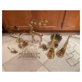 Collection of Brass Decor Items including Candle Holders and Figurines