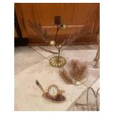 Collection of Brass Decor Items including Candle Holders and Figurines