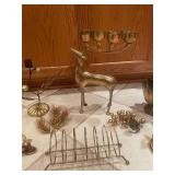 Collection of Brass Decor Items including Candle Holders and Figurines