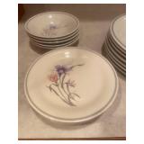 Set of 10 Stoneware Plates and 6 Bowls with Floral Design