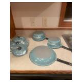 Set of 3 Blue Floral Non-Stick Cookware Pans with Lids