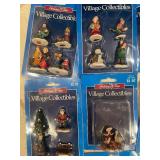Set of 20+ Holiday Time Village Collectibles Figurines with Display Shelf