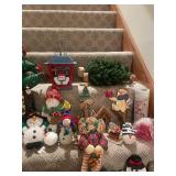 Large Collection of Christmas Decorations Including Snowman Figures and Tree Ornaments